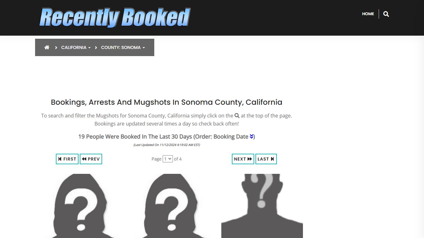 Bookings, Arrests and Mugshots in Sonoma County, California