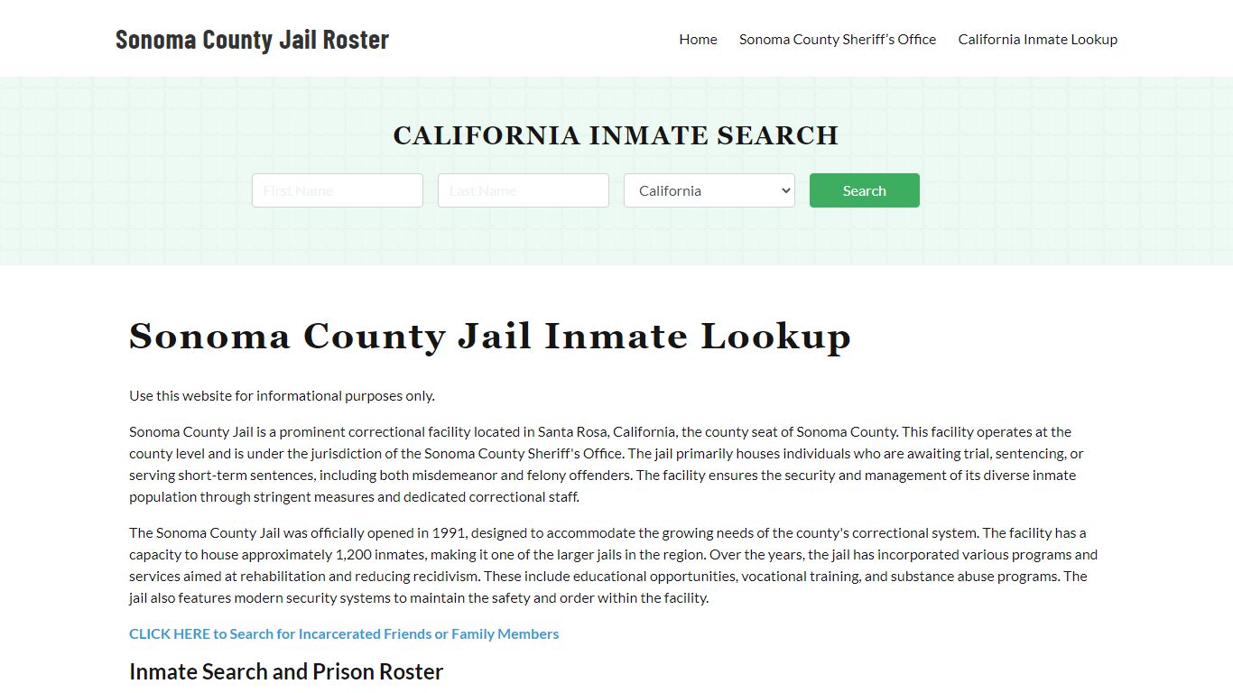 Sonoma County Jail Roster Lookup, CA, Inmate Search