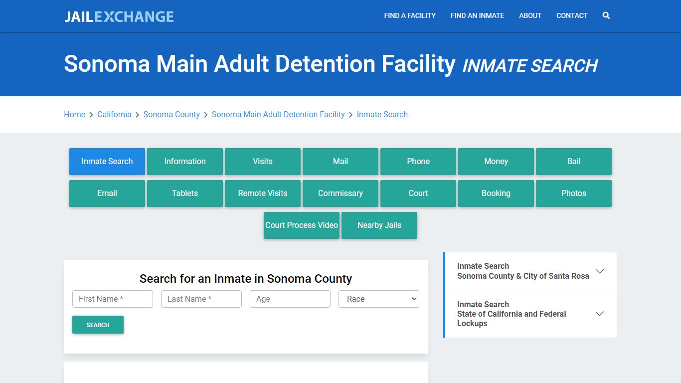 Sonoma Main Adult Detention Facility Inmate Search